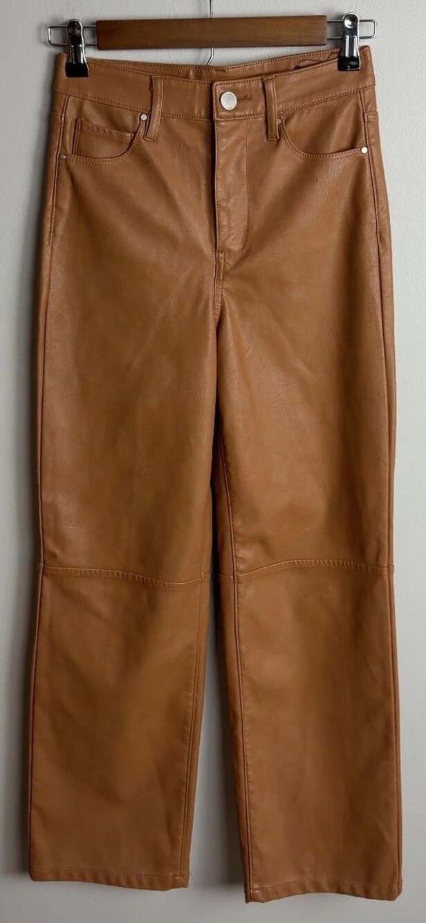 BLANKNYC The Baxter Faux Leather Pants Size 24 Tan Straight Leg Women’s